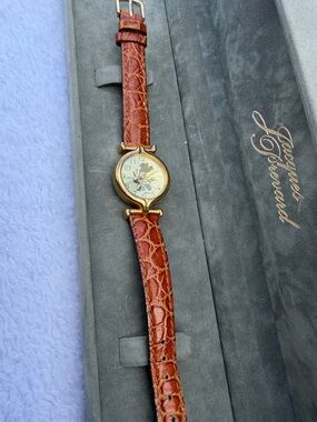 Lorus Gold-Tone Floral Disney Dial Watch with Brown Croc Strap